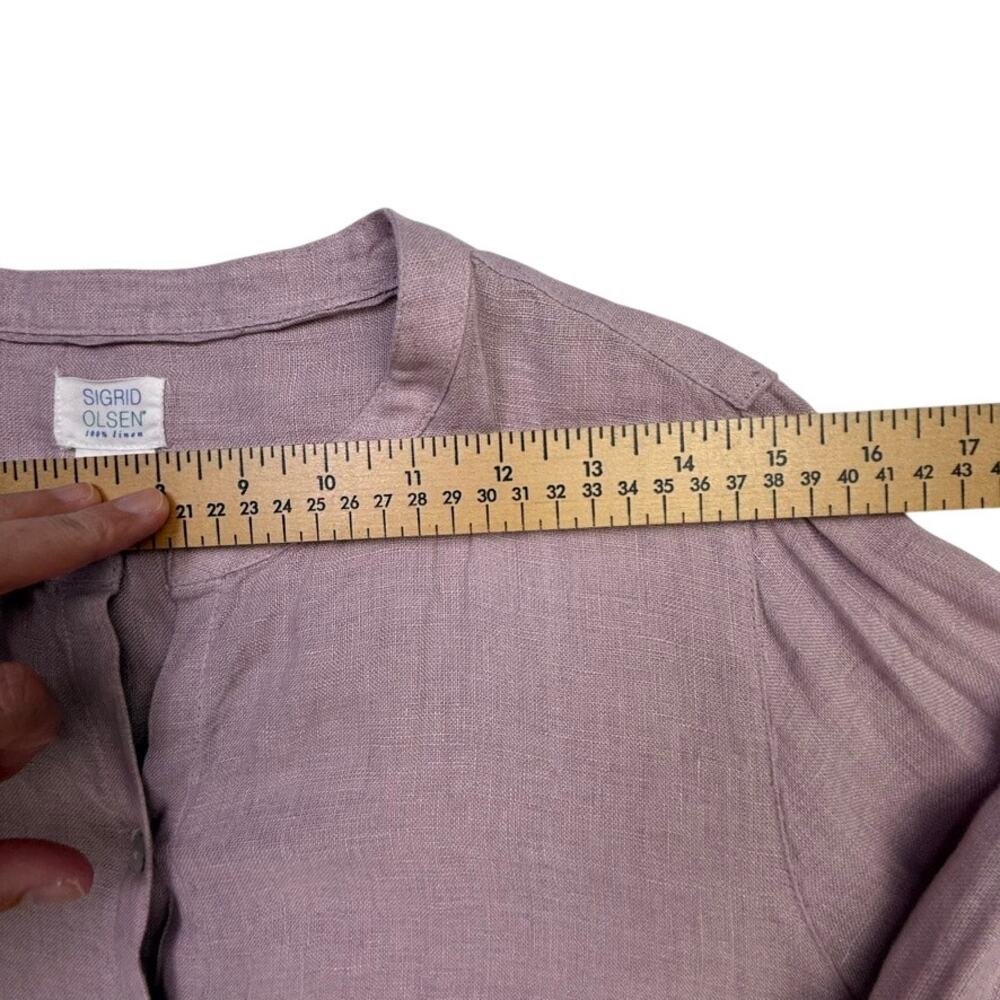 Sigrid Olsen 100% Linen Tunic Shirt M Mauve Pink Roll Tab Pockets Lagenlook - Picture 4 of 14